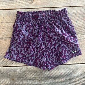 New Nike One Purple Animal Print Lined Training Running Shorts Girls Size Medium